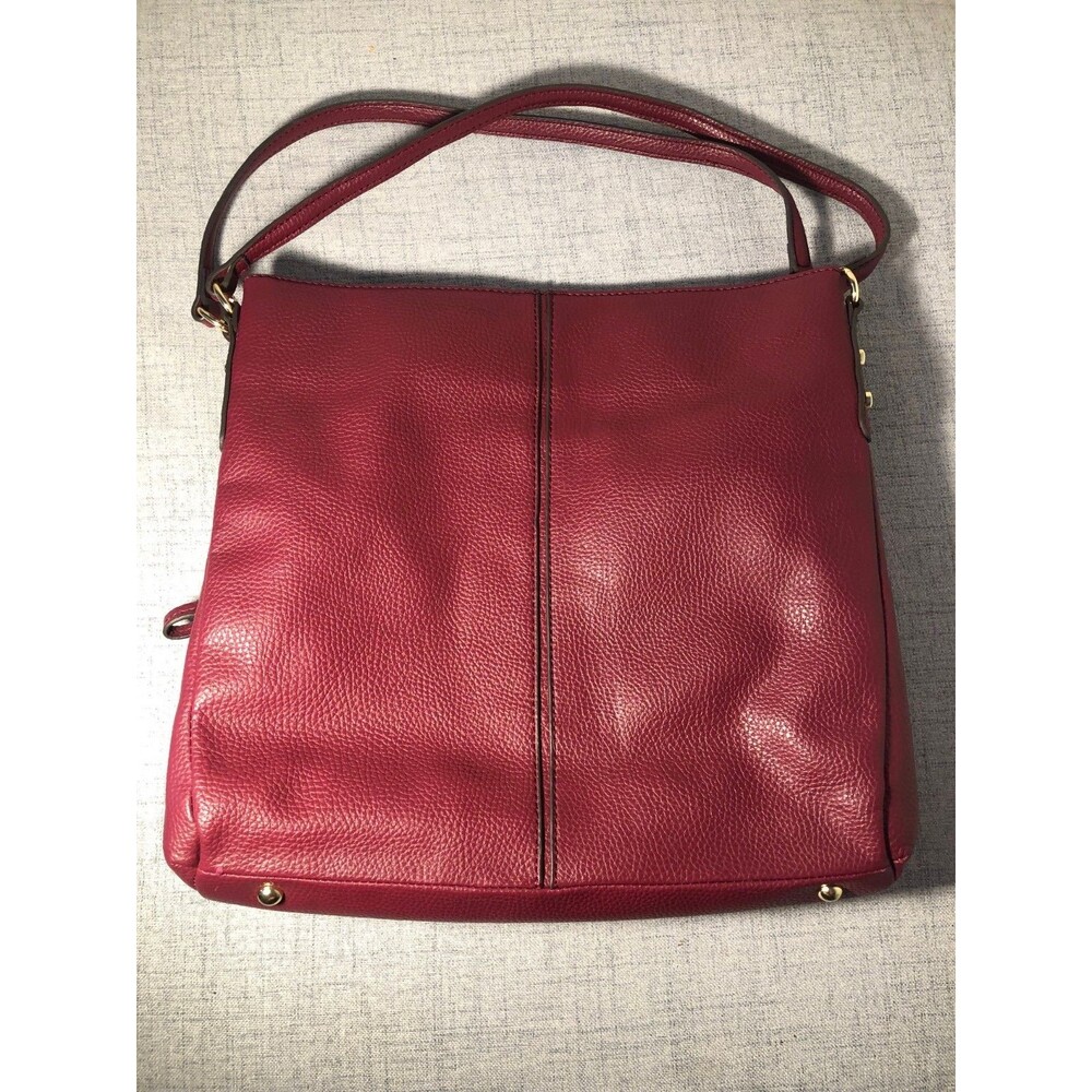 Anne Klein BIG Double Pocket Burgundy Pebbled Faux Leather  Hobo Purse